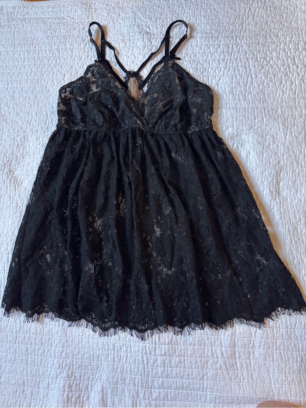 Cacique Black Eyelash Lace Babydoll